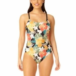 NWT Hurley Caribbean Dreamin Floral Print Cutout One Piece Swimsuit size XL